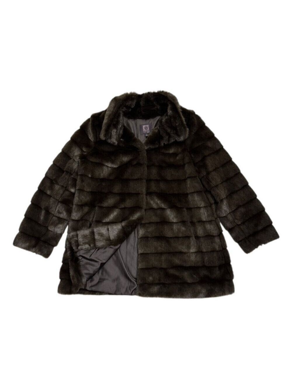 ANNE KLEIN Faux Fur Coat Luxury Designer Brown Winter Casual Jacket Womens Large